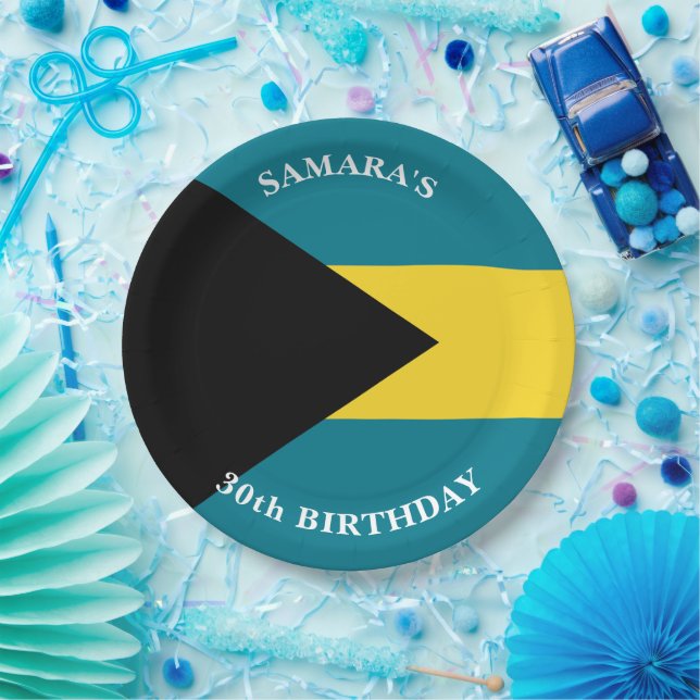 Plato De Papel Fiesta de cumpleaños con bandera de Bahamas (Fiesta)