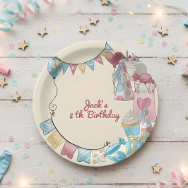 Plato De Papel Fiesta de cumpleaños con globos y regalos para los