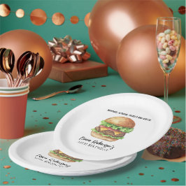 Plato De Papel Fiesta de Cumpleaños con Hamburguesa de Acuarela