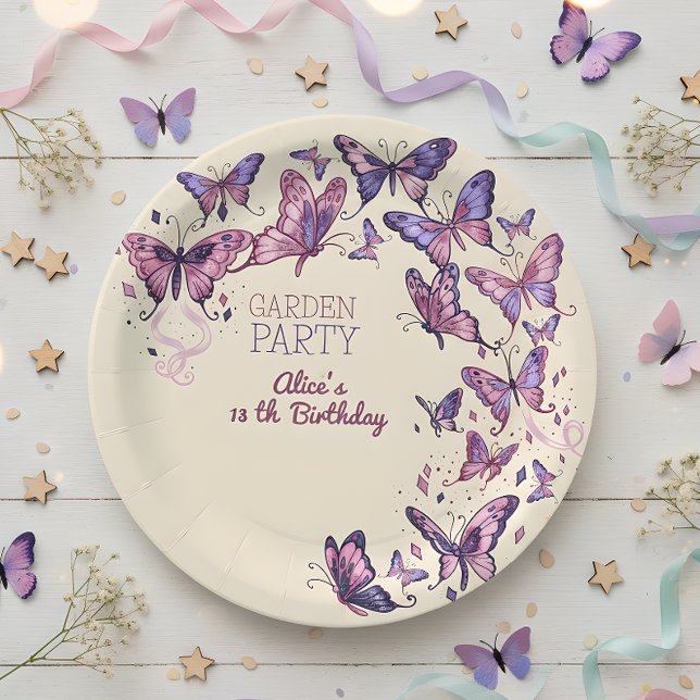 Plato De Papel Fiesta de cumpleaños con mariposas (Subido por el creador)