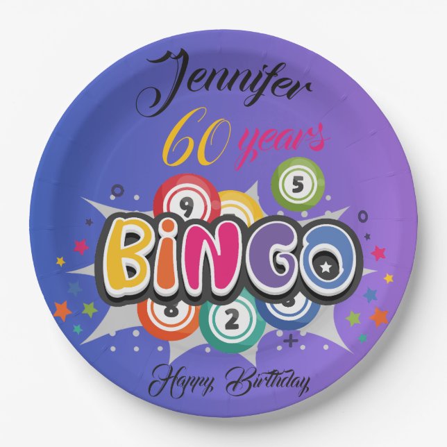 Plato De Papel fiesta de cumpleaños con tema de BINGO (Anverso)