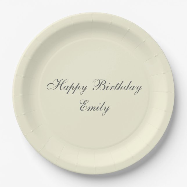 Plato De Papel Fiesta de Cumpleaños Crema Elegante Moderna (Anverso)