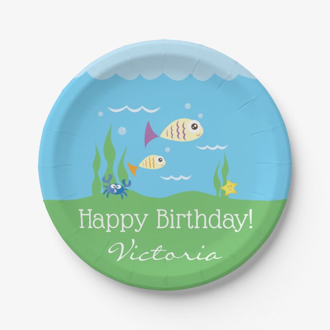 Plato De Papel Fiesta de cumpleaños Cute Under Sea Ocean Aquarium (Anverso)