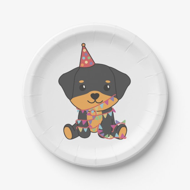 Plato De Papel Fiesta de cumpleaños de Animal Cute Rottweiler (Anverso)