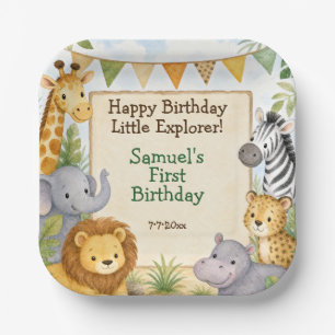 Plato De Papel Fiesta de Cumpleaños de Animales de Safari con Acu