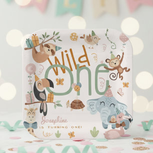 Plato De Papel Fiesta de cumpleaños de animales safari para niños