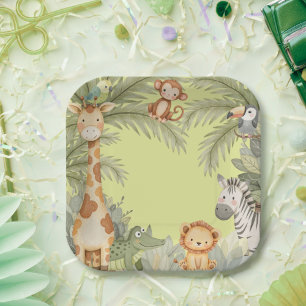Plato De Papel Fiesta de cumpleaños de animales salvajes de una j