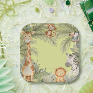Plato De Papel Fiesta de cumpleaños de animales salvajes de una j