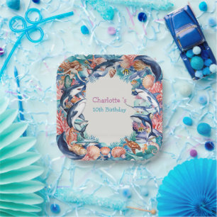 Plato De Papel fiesta de cumpleaños de ballena de tiburón de sire