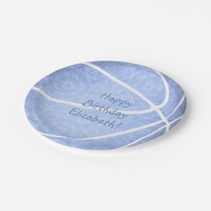 Plato De Papel fiesta de cumpleaños de baloncesto de chicas azul 
