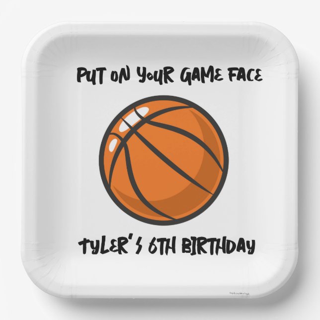 Plato De Papel Fiesta de Cumpleaños de Baloncesto para Niños  (Anverso)