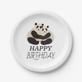 Plato De Papel Fiesta de cumpleaños de Bamboo Cute Panda Greenery