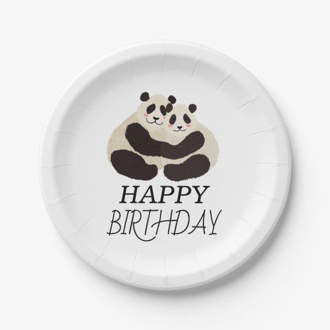 Plato De Papel Fiesta de cumpleaños de Bamboo Cute Panda Greenery (Anverso)