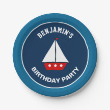 Fiesta de cumpleaños de barco de vela rojo náutico