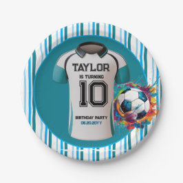Plato De Papel fiesta de cumpleaños de Blue soccer Sports Boy Jer