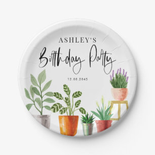 Plato De Papel Fiesta de cumpleaños de Boho Watercolor Pott House