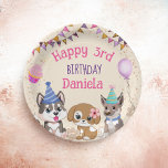 Plato De Papel Fiesta de cumpleaños de cachorros adorables<br><div class="desc">Cute cachorros fiesta de cumpleaños de cachorro nombre personalizado fiesta platos,  muy lindo para los amantes del perro. Colores rosados para el cumpleaños de un chica.</div>
