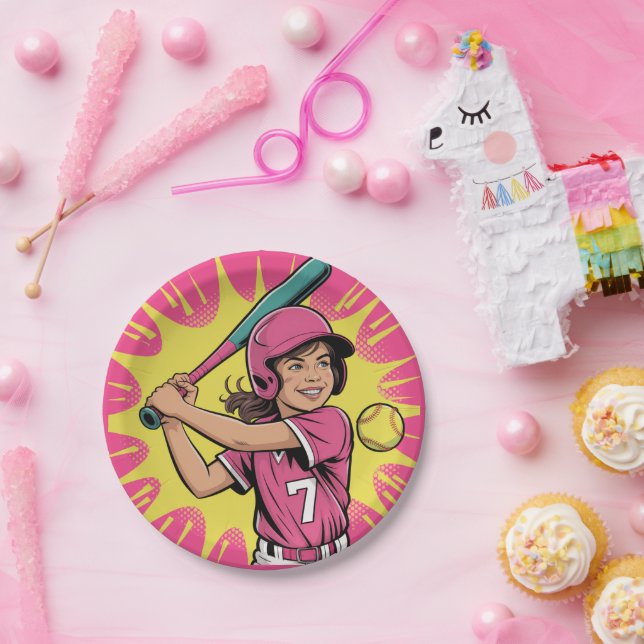 Plato De Papel Fiesta de cumpleaños de chicas en Softball (Fiesta)