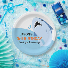 Plato De Papel Fiesta de cumpleaños de chico y tiburón personaliz