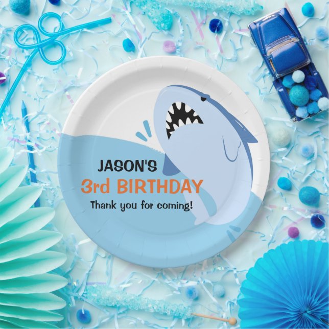 Plato De Papel Fiesta de cumpleaños de chico y tiburón personaliz (Fiesta)