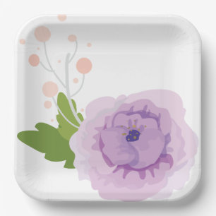 Plato De Papel Fiesta de cumpleaños de color morado de la flor