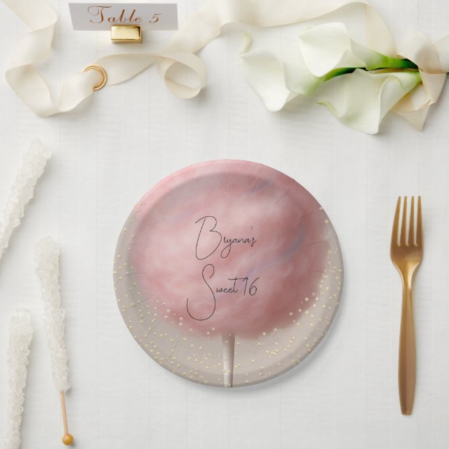 Plato De Papel Fiesta de Cumpleaños de Confeti Dorado de Algodón  (Boda)