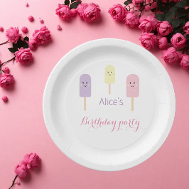 Plato De Papel Fiesta de cumpleaños de Crema de Hielo Violeta Ros