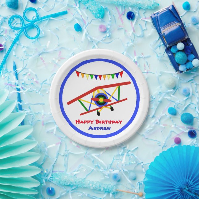 Plato De Papel Fiesta de cumpleaños de Cute Airplane Boy (Fiesta)