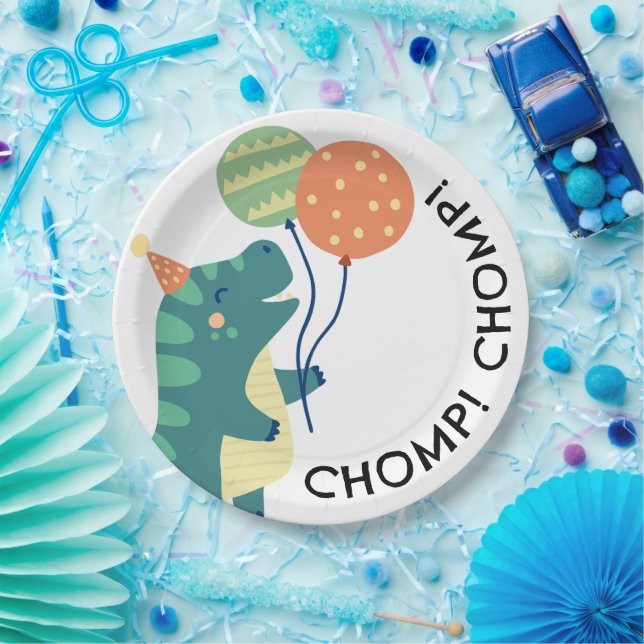 Plato De Papel Fiesta de cumpleaños de Cute Dinosaurs Chomp (Fiesta)