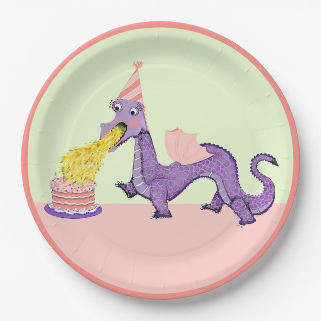 Plato De Papel Fiesta de cumpleaños de Cute Dragon (Anverso)