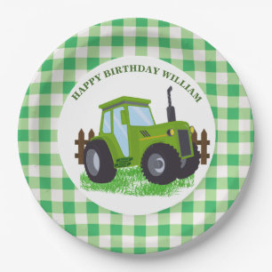 Plato De Papel Fiesta de cumpleaños de Cute Green Tractor