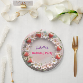 Plato De Papel Fiesta de cumpleaños de Daisy rosa de fresa roja p
