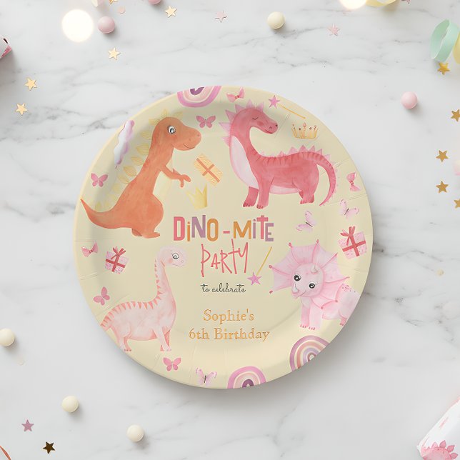 Plato De Papel Fiesta de cumpleaños de dino rosa Dino-mite (Subido por el creador)