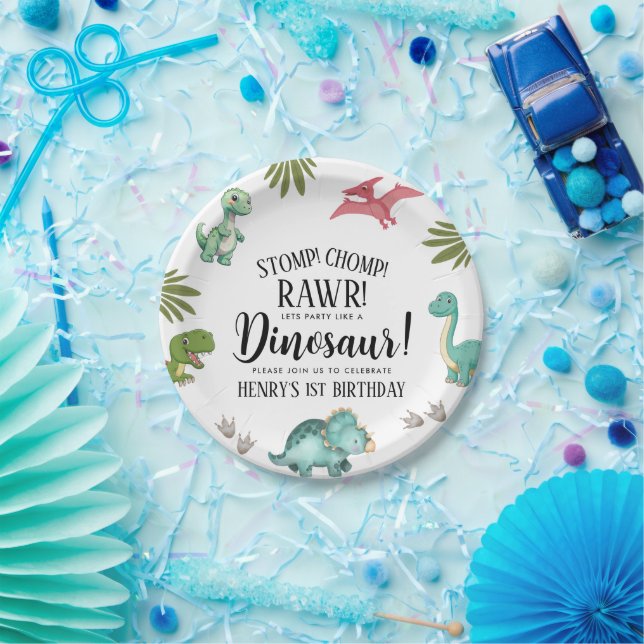 Plato De Papel Fiesta de cumpleaños de Dinosaur (Fiesta)