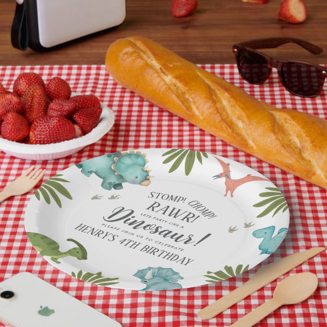 Plato De Papel Fiesta de cumpleaños de Dinosaur (Picnic)