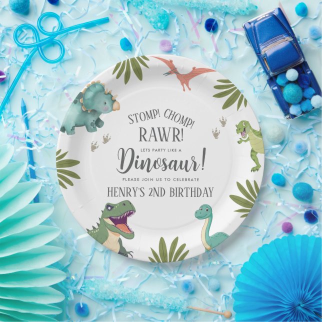 Plato De Papel Fiesta de cumpleaños de Dinosaur (Fiesta)