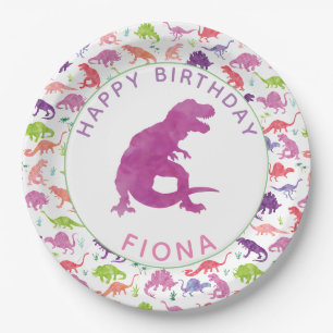 Plato De Papel Fiesta de cumpleaños de dinosaurios personalizada