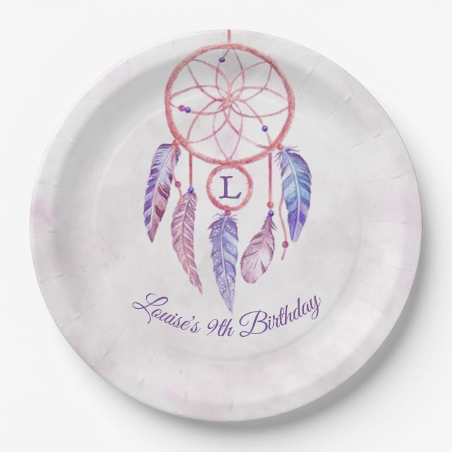 Plato De Papel Fiesta de cumpleaños de Dreamcatcher Sleepover (Anverso)