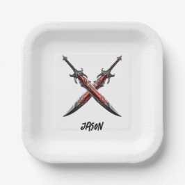 Plato De Papel Fiesta de cumpleaños de espadas personalizada