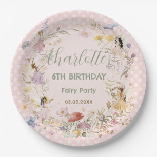 Plato De Papel Fiesta de cumpleaños de Fairies Wildflower Meadow