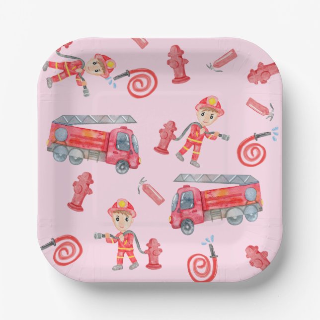 Plato De Papel Fiesta de cumpleaños de Fireman (Anverso)