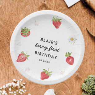 Plato De Papel Fiesta de cumpleaños de fresa Berry Sweet Birthday