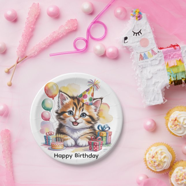 Plato De Papel Fiesta de Cumpleaños de Gatito Adorable (Fiesta)