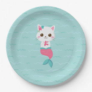 Plato De Papel Fiesta de Cumpleaños de Gatito Sirena