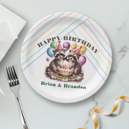 Plato De Papel fiesta de cumpleaños de gemelos mapache bebé mapac