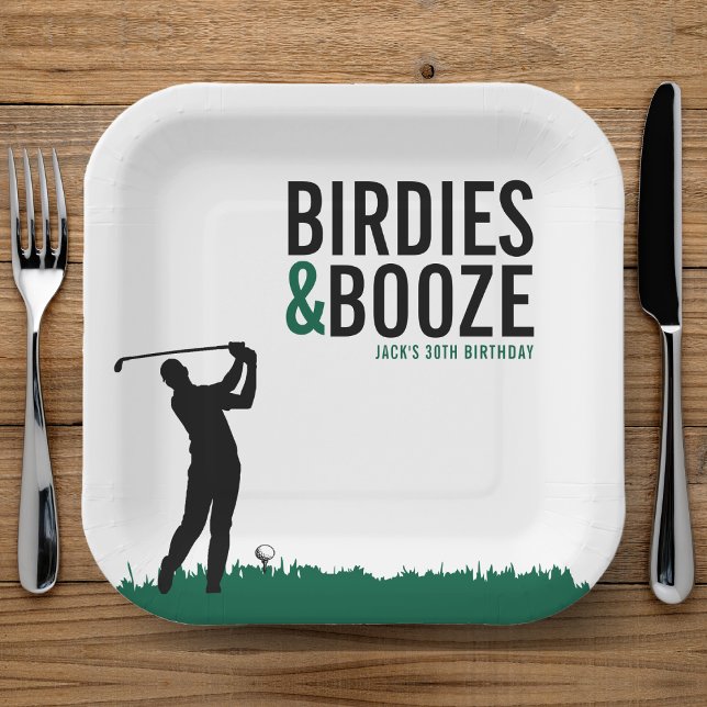 Plato De Papel Fiesta de cumpleaños de golf para adultos: Birdies (Birdies & Booze Adult Golf Birthday Party Paper Plates
)