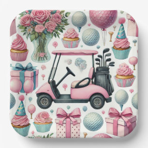 Plato De Papel Fiesta de cumpleaños de golf rosa para mujer Chica