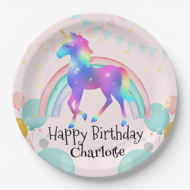 Plato De Papel Fiesta de cumpleaños de gradiente de princesa de a (Anverso)