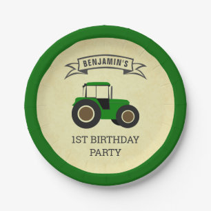 Plato De Papel Fiesta de cumpleaños de Green Farm Tractor para ni