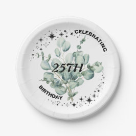 Plato De Papel Fiesta de cumpleaños de Green Floral Sky Star